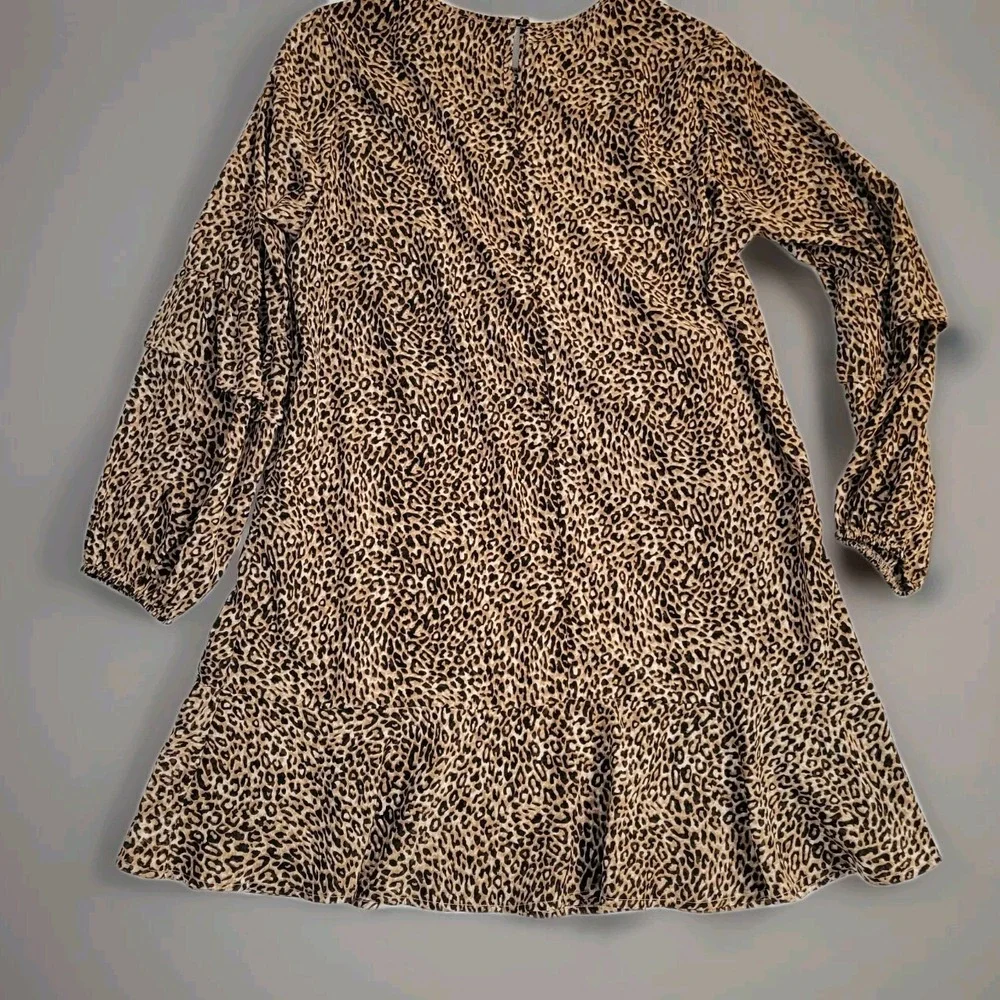 Leopard Animal Print Dress Womens Large Brown Ruffle Tiered‎ Sleeve 90s Mob Wife